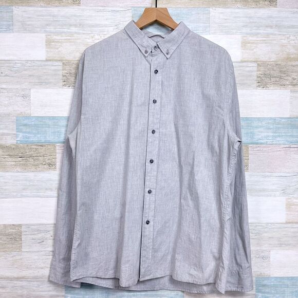 LINKSOUL Long Sleeve Button Down Shirt Gray Solid Lightweight Stretch Mens Large - Picture 1 of 7